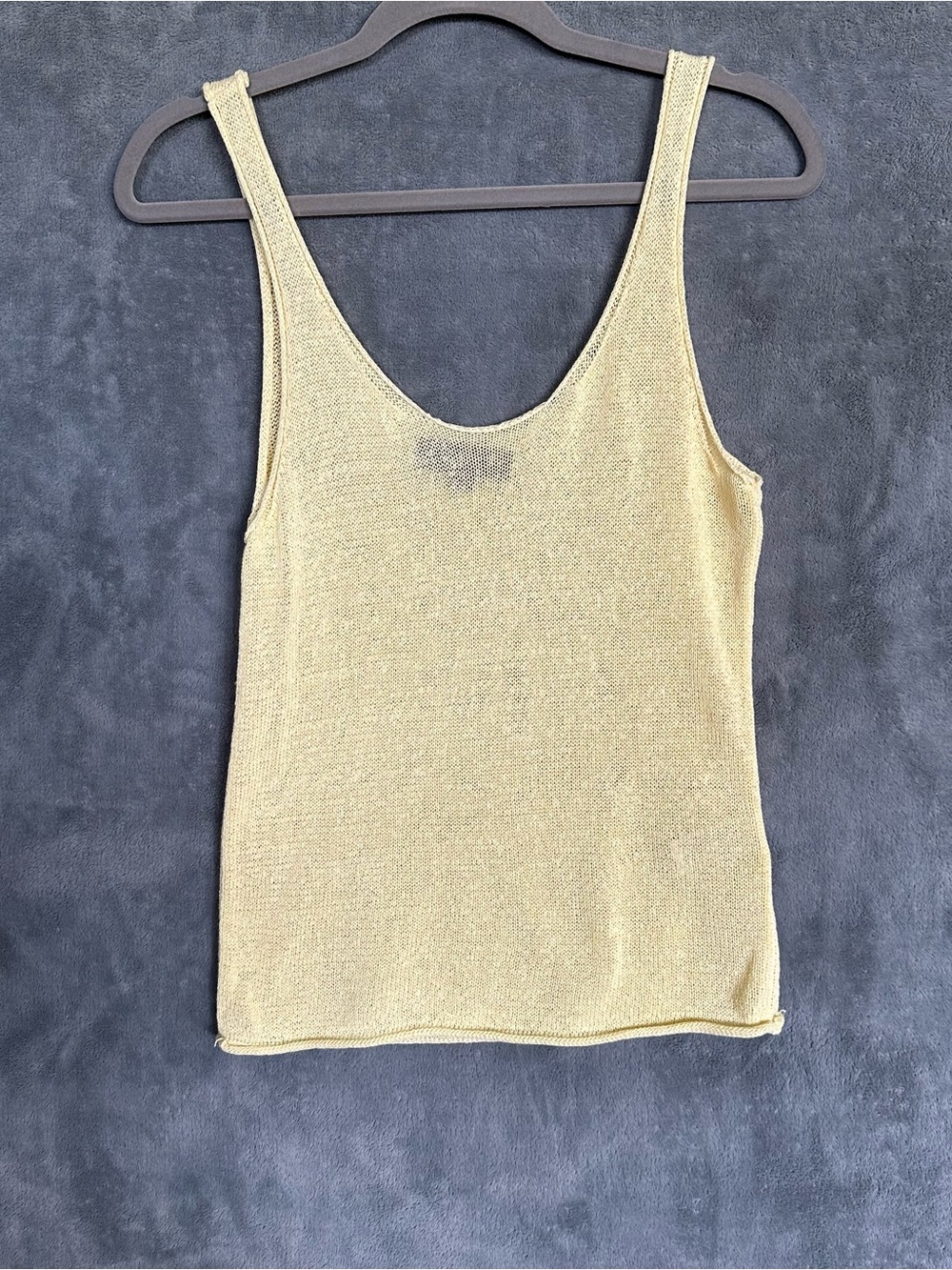 Zara Soft Yellow Scoop Neck Tank Top linen blend small